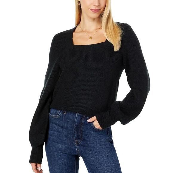 Madewell Black Square-Neck Pullover Sweater Style J9951 Alpaca Wool Blend Sz S - Picture 1 of 9